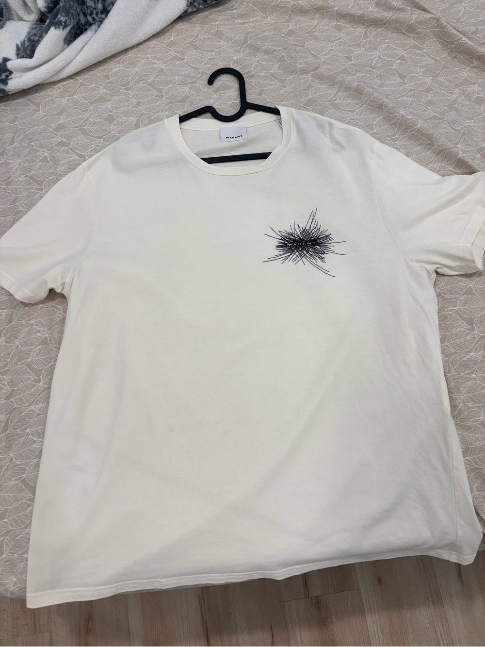 Isabel Marant Cream Short Sleeve Tee with Black Abstract Chest Graphic